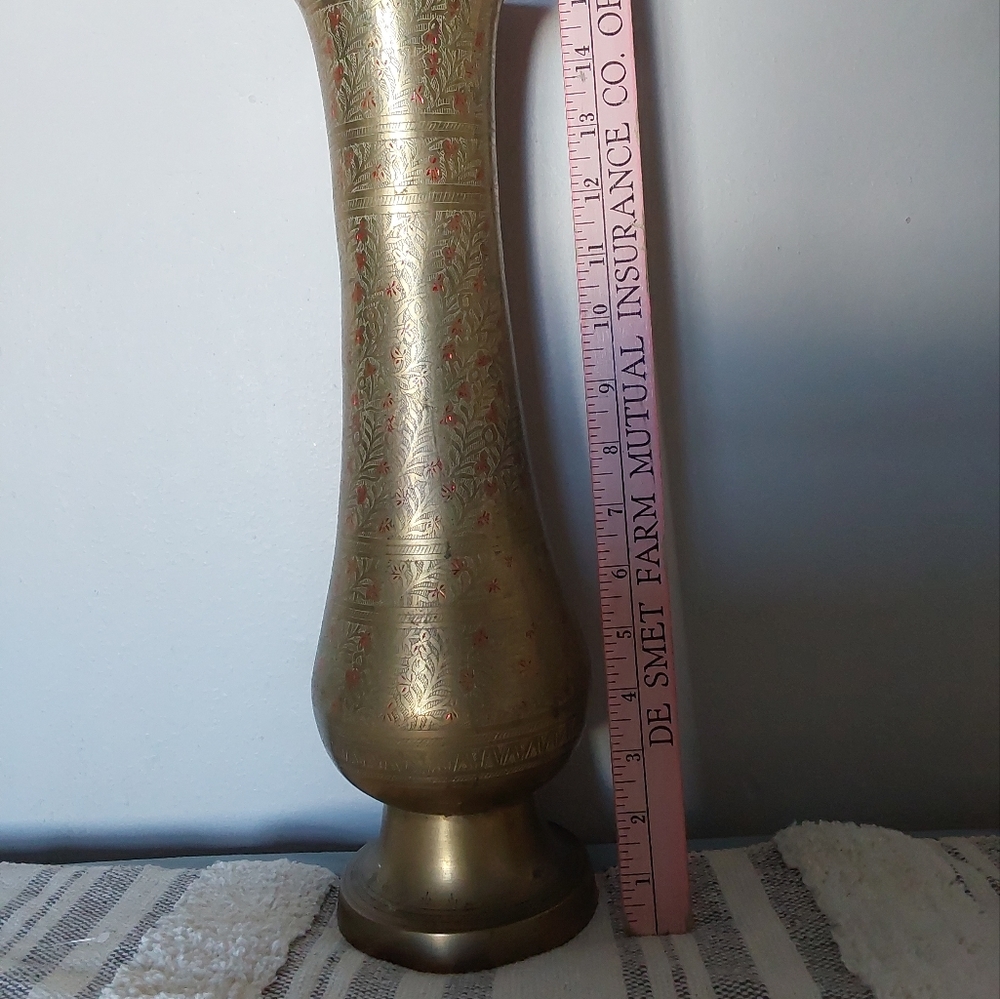 Large Etched Brass Vase Umbrella Stand 15" - Picture 2 of 5